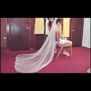 Lacy Wedding dress with long cathedral veil
